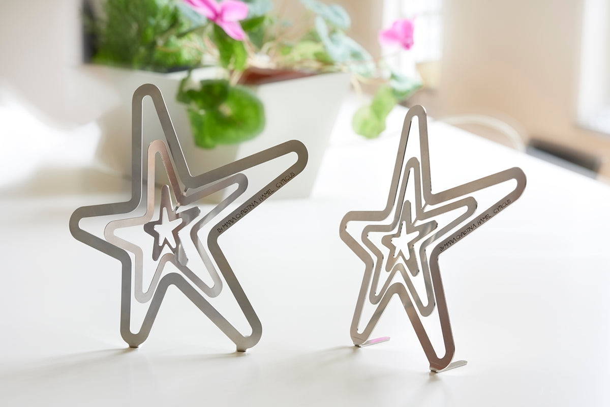 Cyrcus Design 3 Stelle scultura tavolo acciaio specchio 3 pezzi