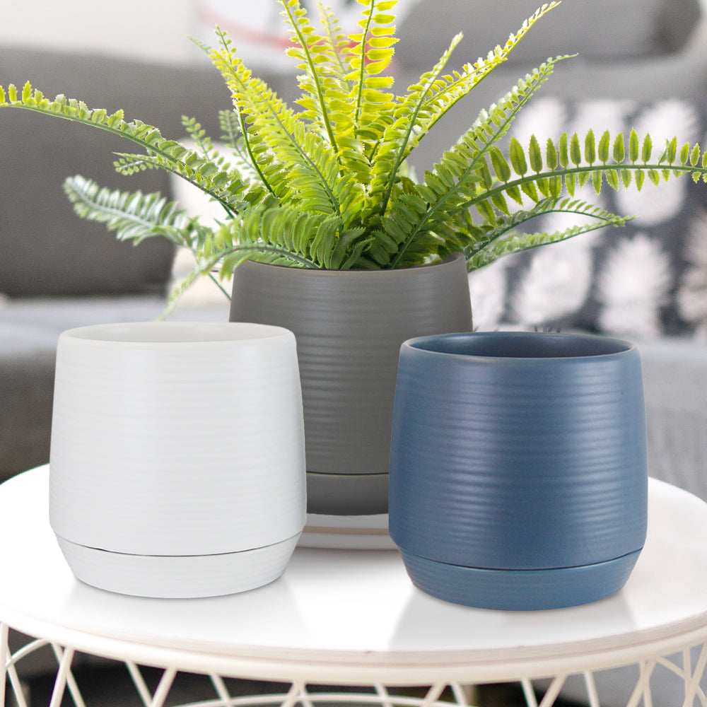Galore Home Ripple vaso ceramica blu con sottovaso
