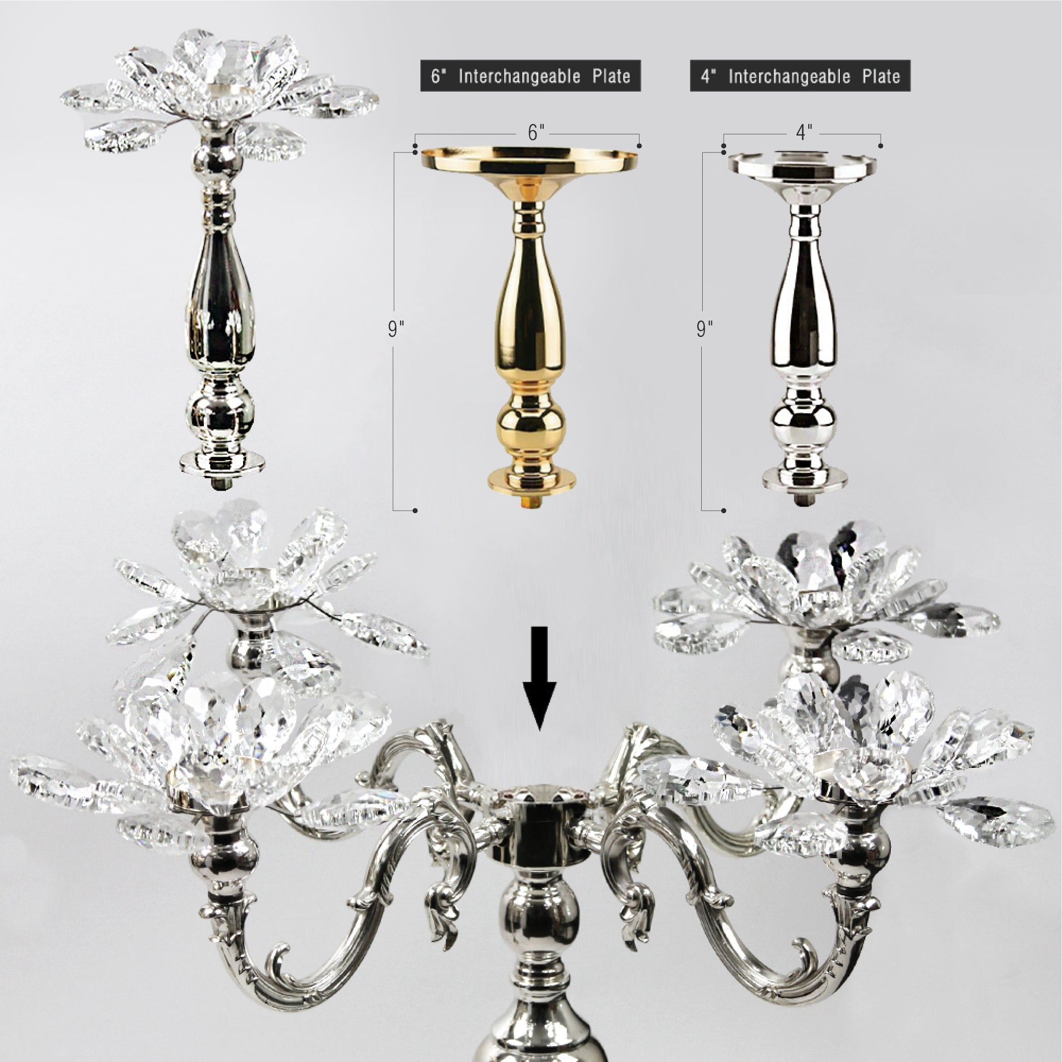 Galore Home Petal Candelabro Cristallo 5 Bracci Argento