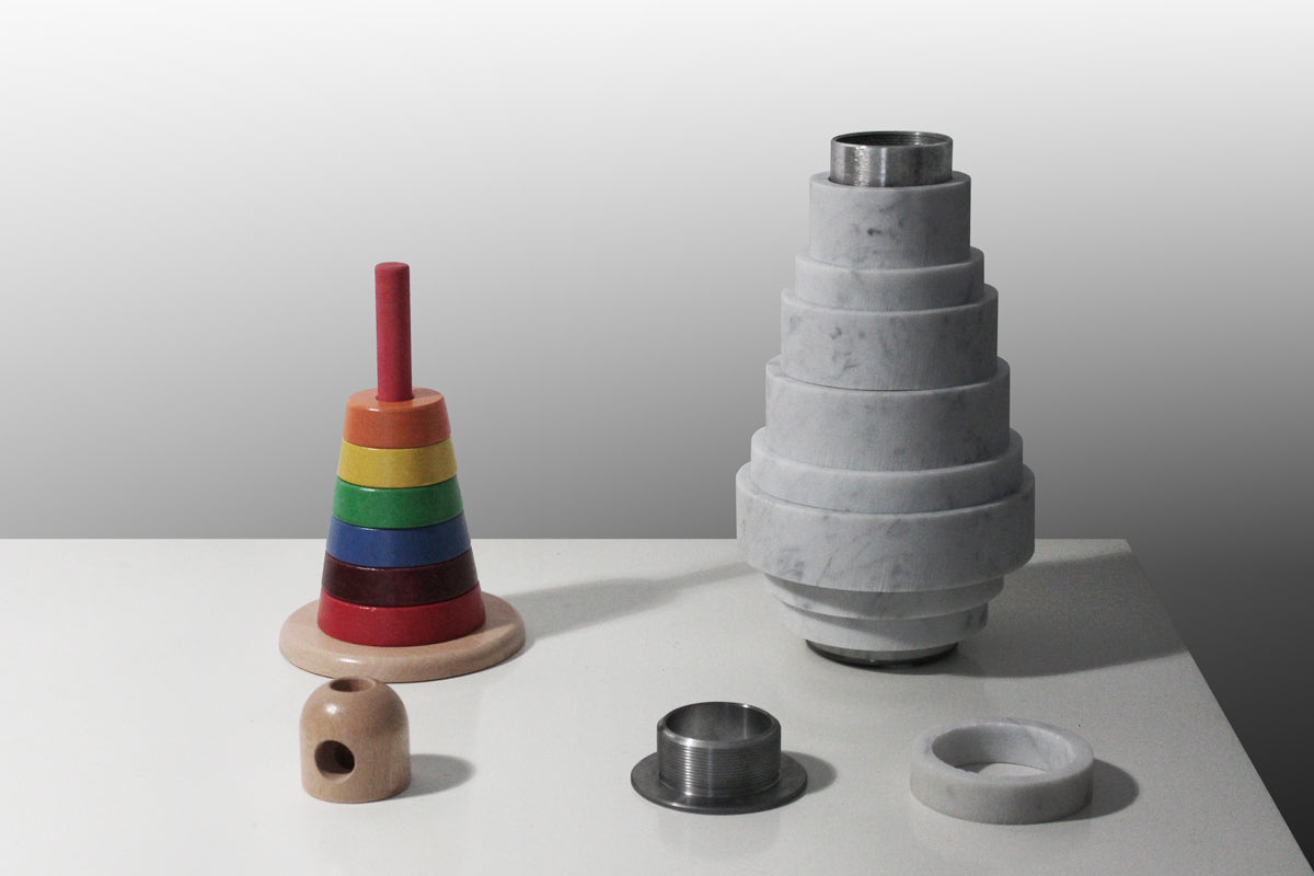 Cyrcus Design Anoi vaso anelli marmo Carrara componibile