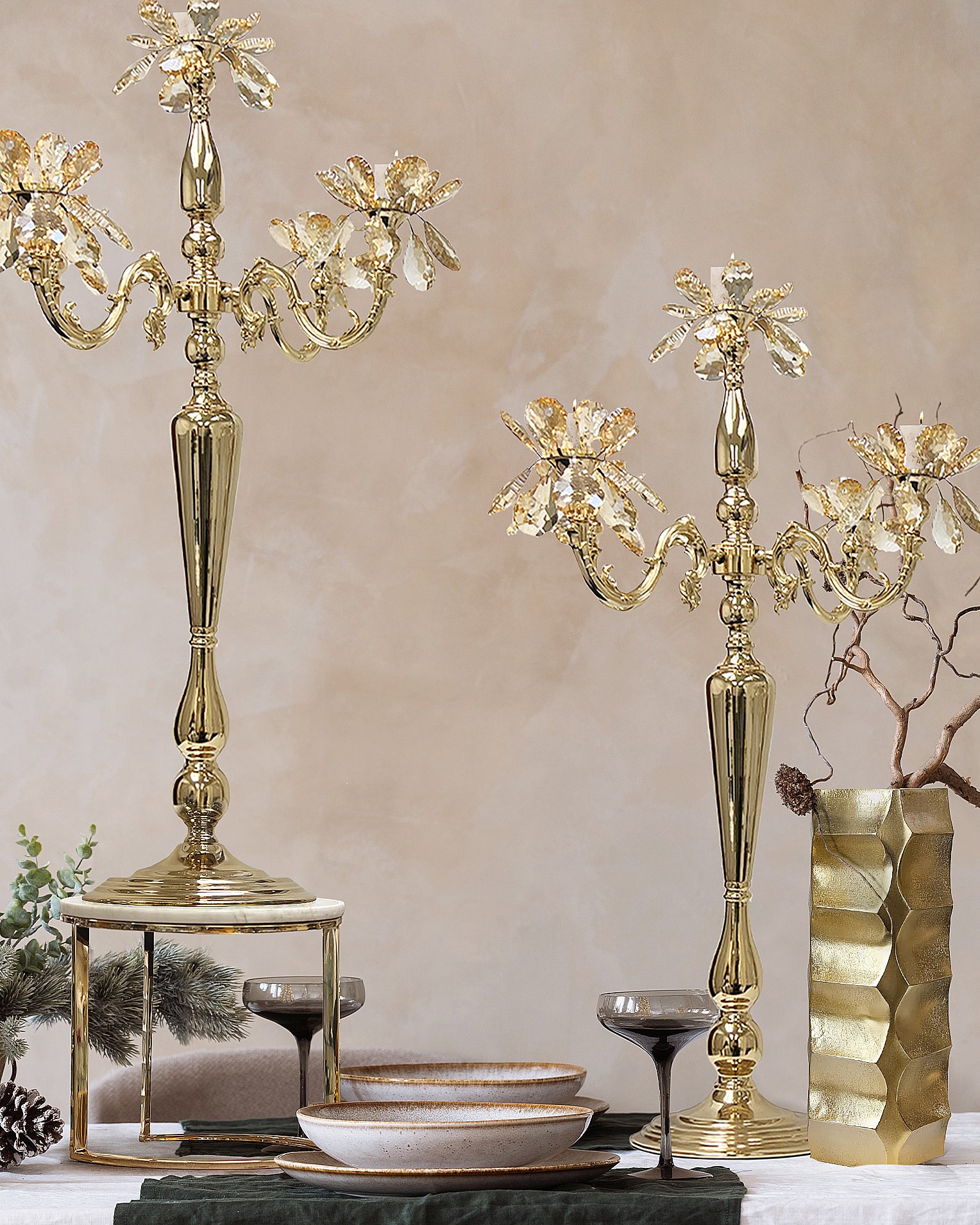 Galore Home Petal Candelabro Cristallo 5 Bracci Argento