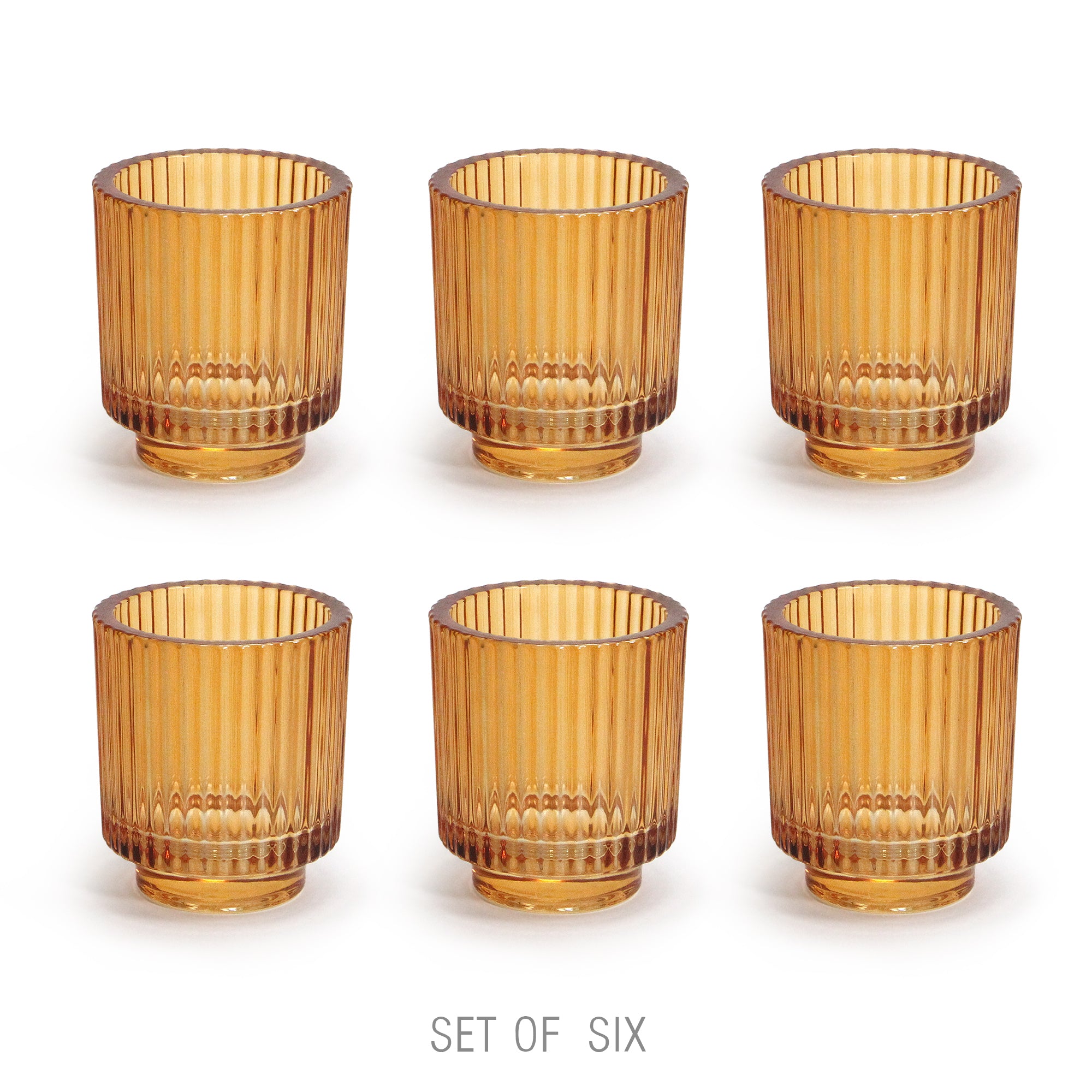 Galore Home Ribbed Portacandele in Vetro Rigato Clear 6 Pezzi