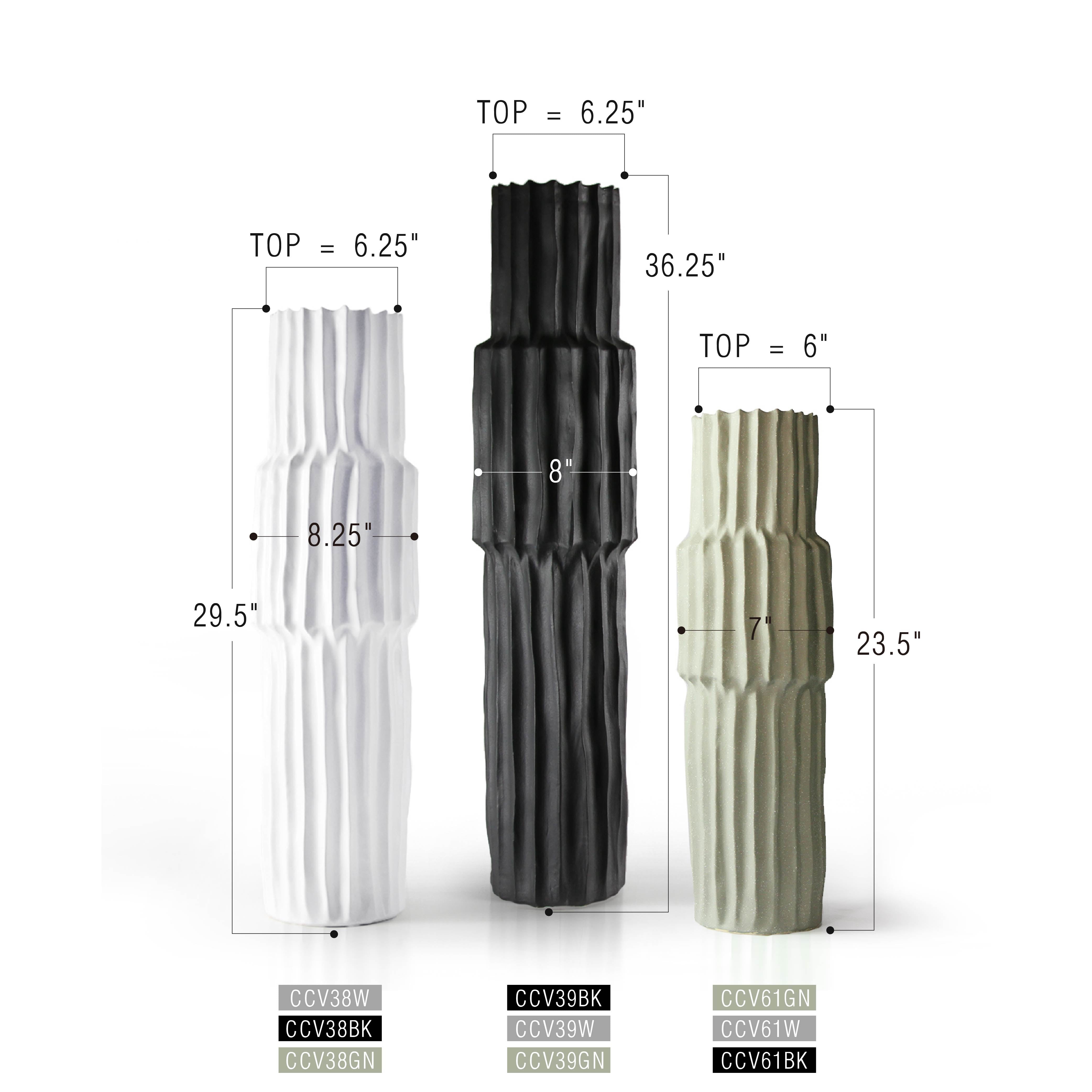 Galore Home Fluted vaso pavimento ceramica nero grande