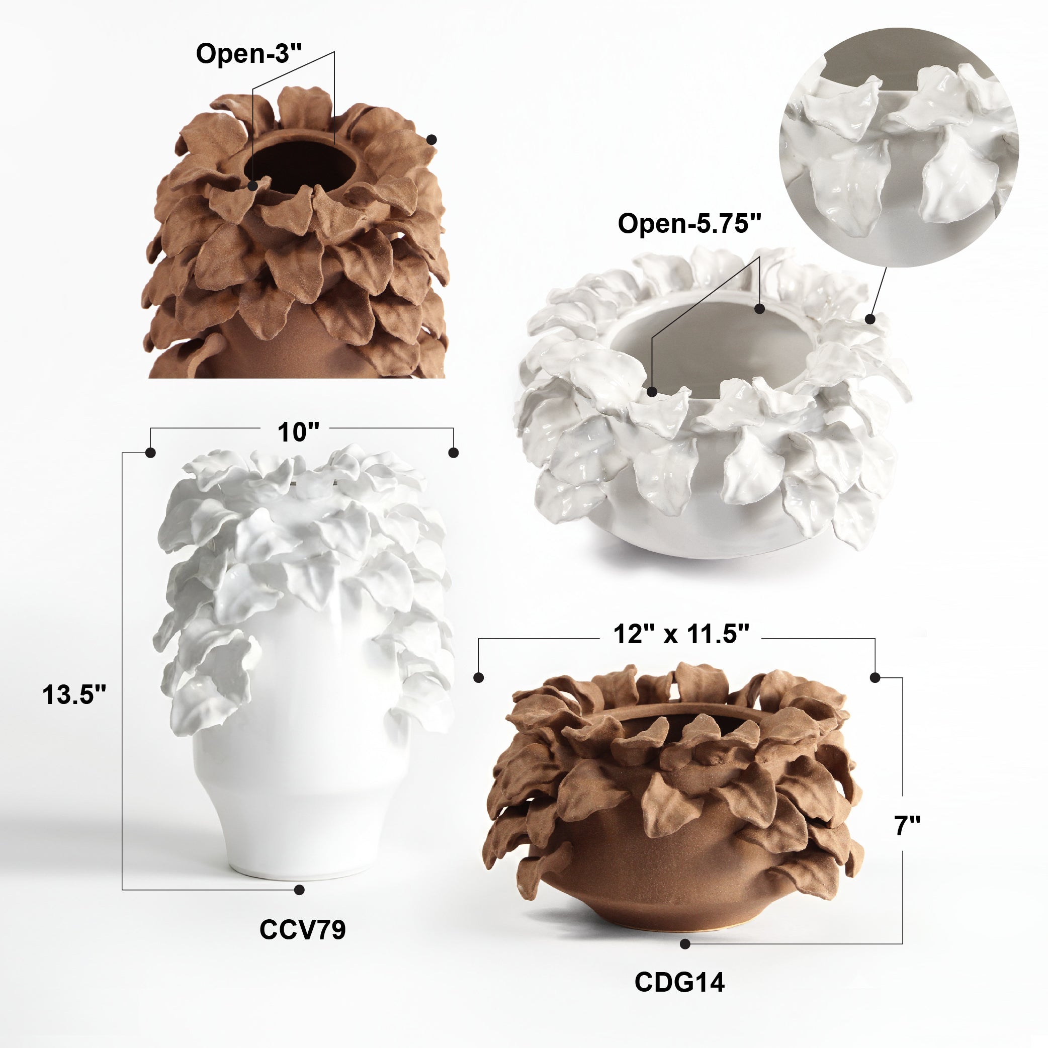 Galore Home Sculpted Petal CCV79 vaso ceramica rosso large