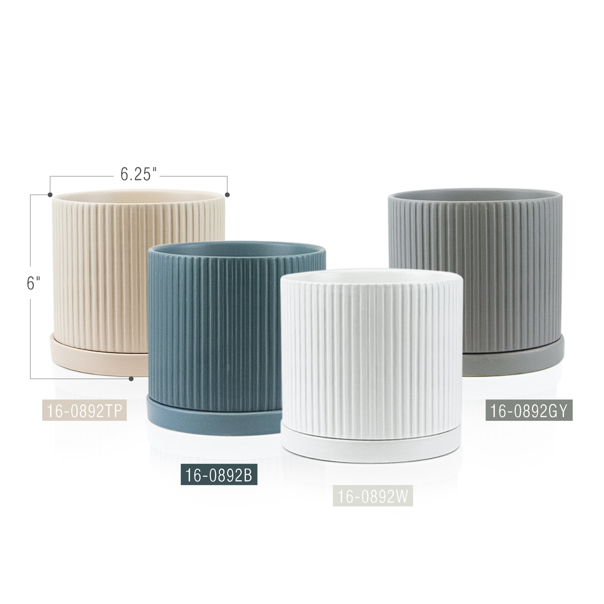 Galore Home Ridged vaso ceramica con sottovaso bianco