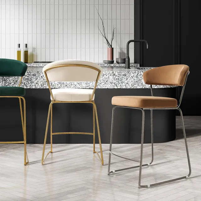 Galore Home Luna Sgabello da Bancone Beige Velluto Set 2 Pezzi