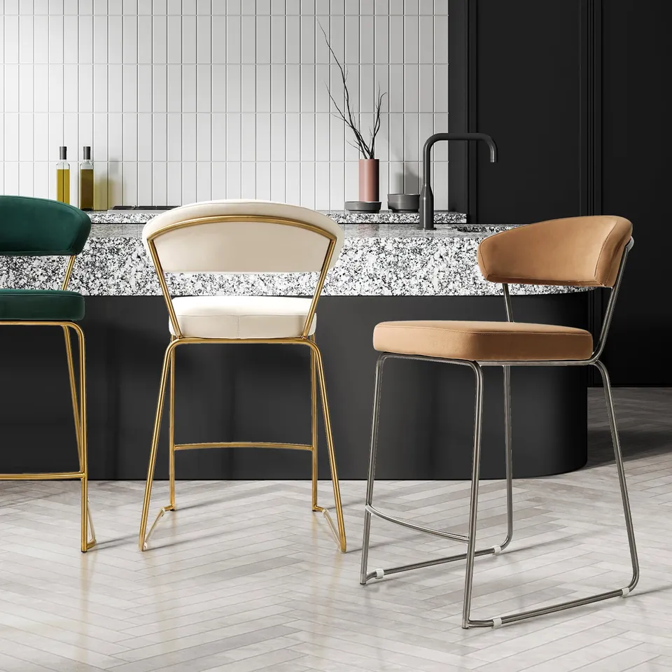 Galore Home Luna Sgabello da Bancone Beige Velluto Set 2 Pezzi