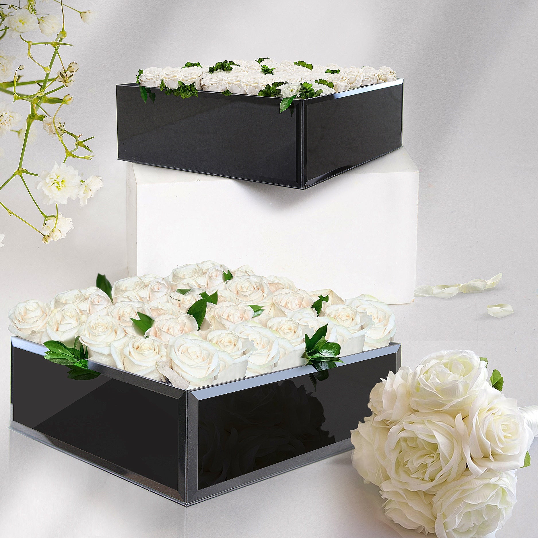 Galore Home Reversible vaso vetro nero quadrato basso large