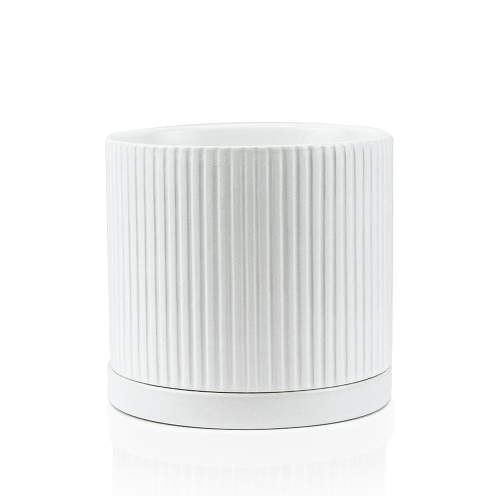 Galore Home Ridged vaso ceramica con sottovaso bianco
