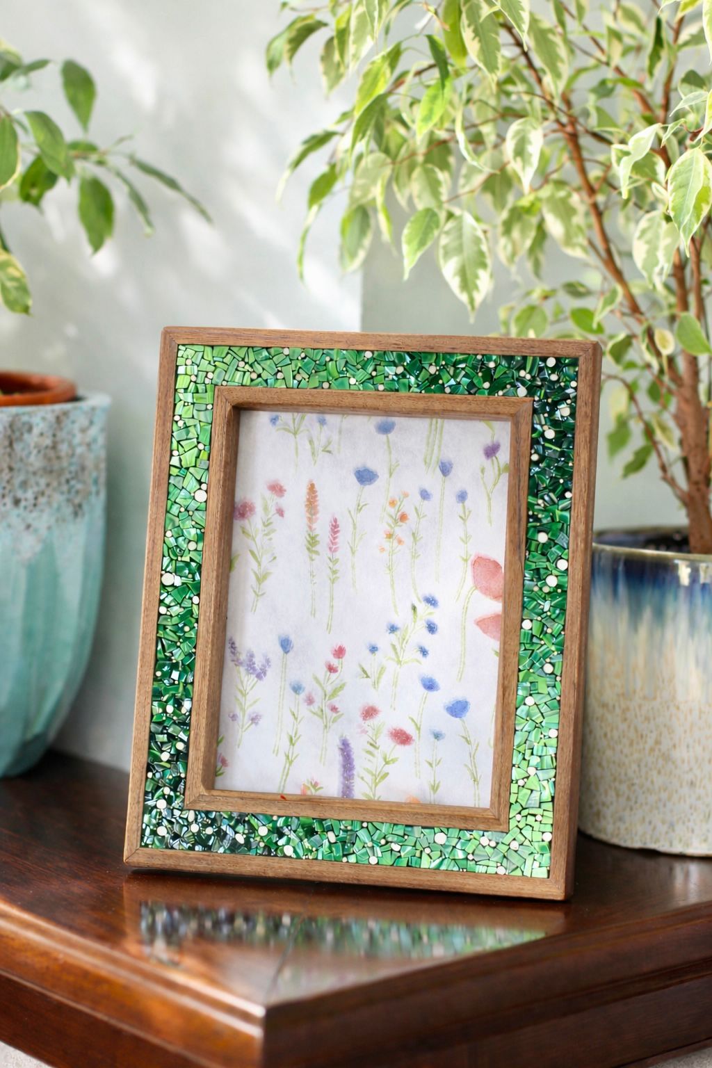 Nido del picchio cornice portafoto beli mosaico verde 15x20