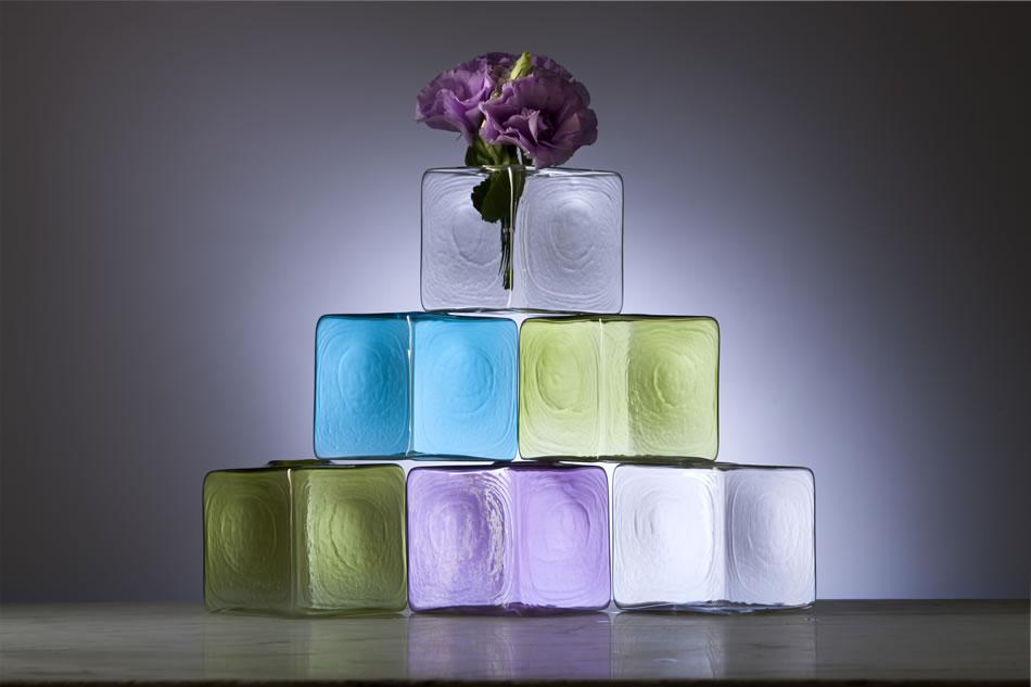 B&C Vetro Soffiato Monofiore Cubo vaso soffiato a mano