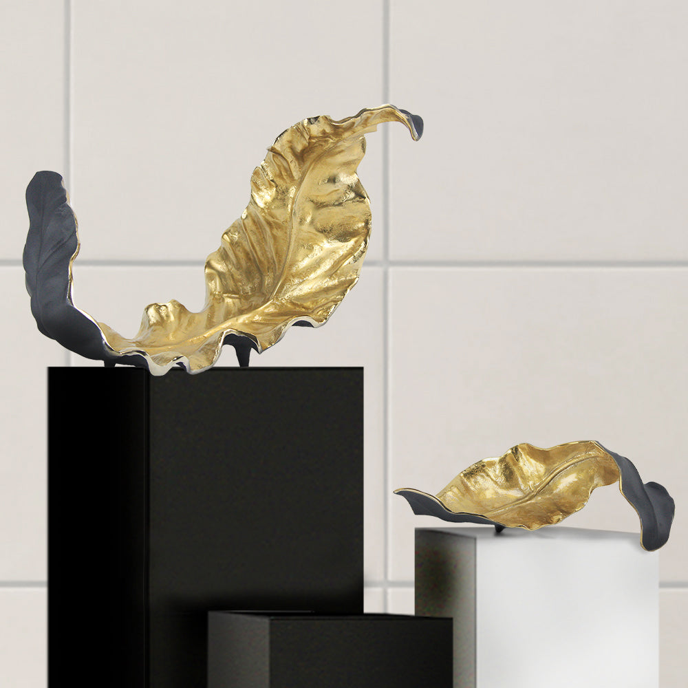 Galore Home Entwined Leaf scultura metallo nero oro large