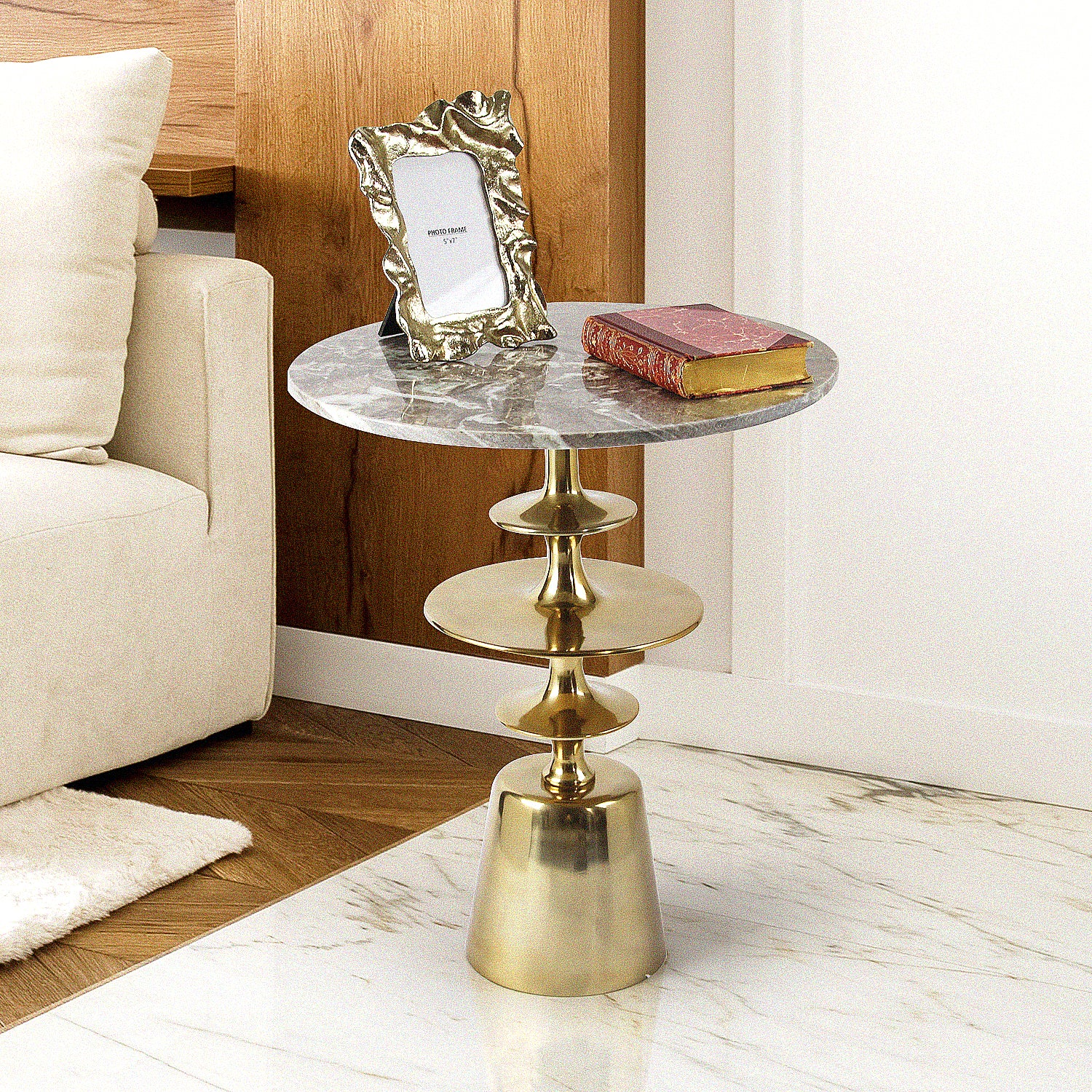 Galore Home Marble Luxe Side Table tavolino oro marmo