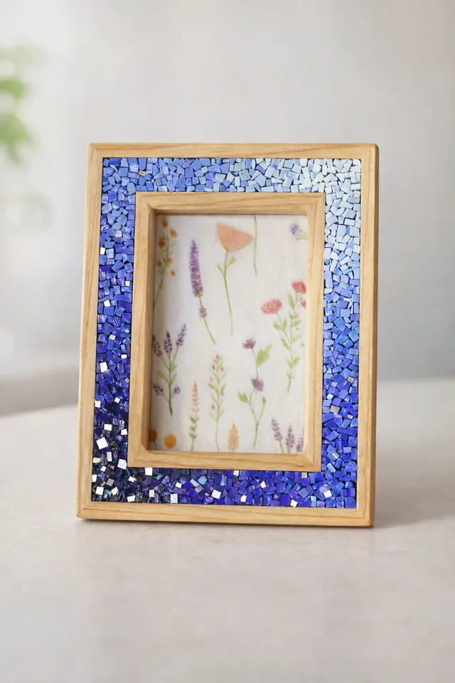 Il nido del picchio Cornice portafoto frassino mosaico blu 10x15