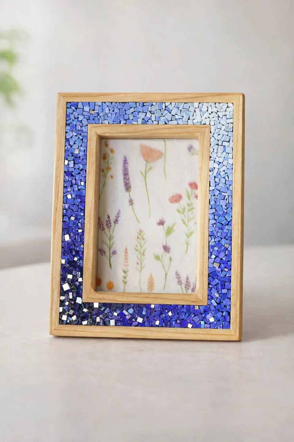 Il nido del picchio Cornice portafoto frassino mosaico blu 10x15