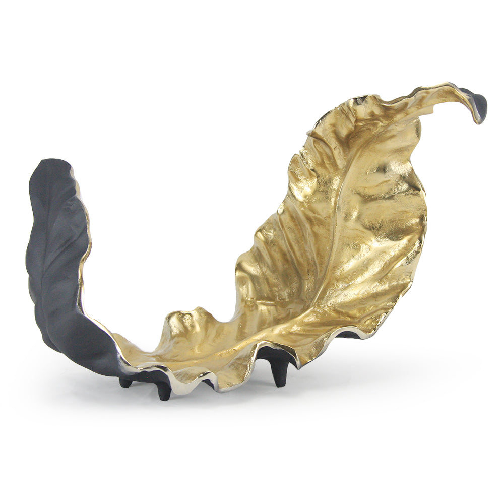 Galore Home Entwined Leaf scultura metallo nero oro large