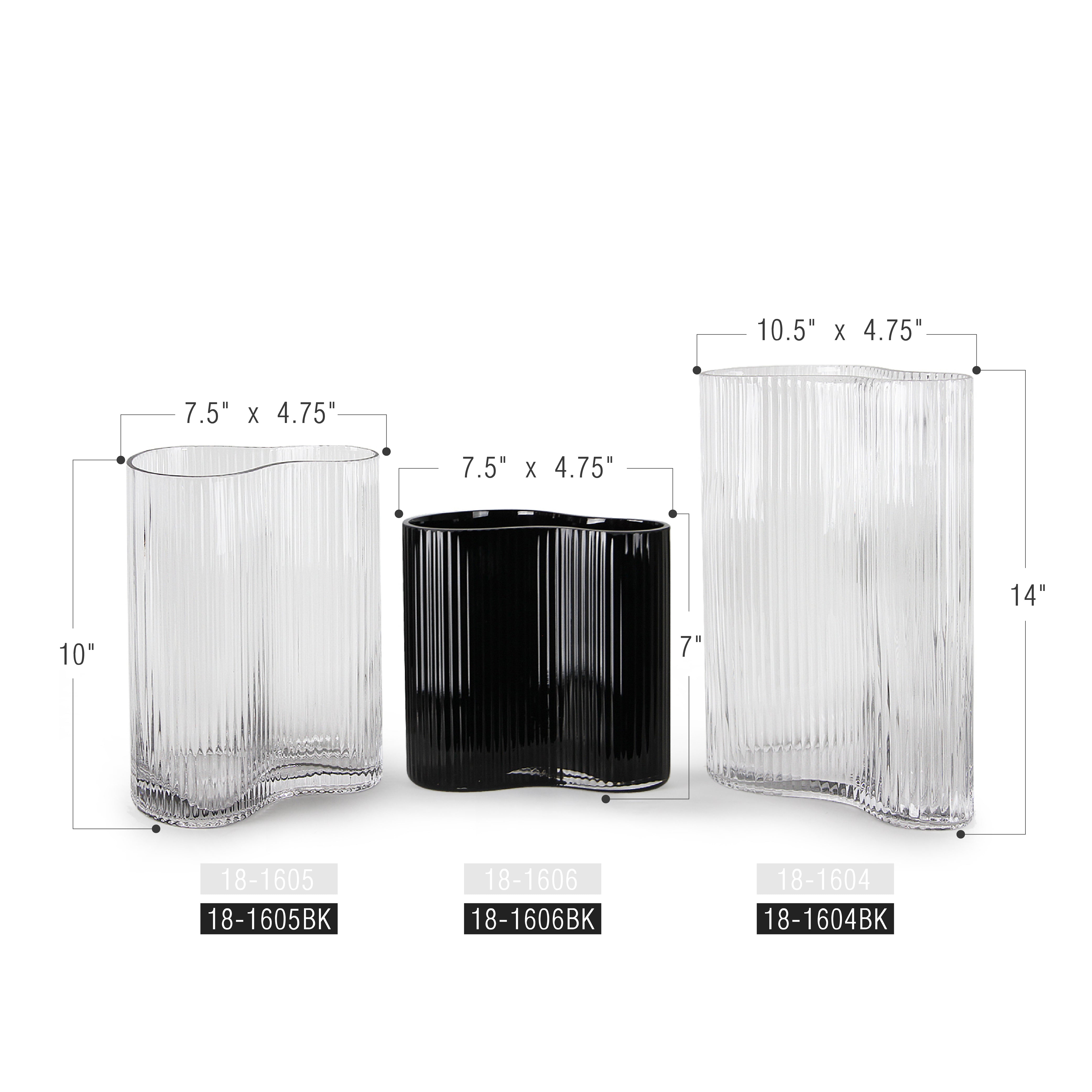 Galore Home Wavy Ribbed Small vaso vetro nero