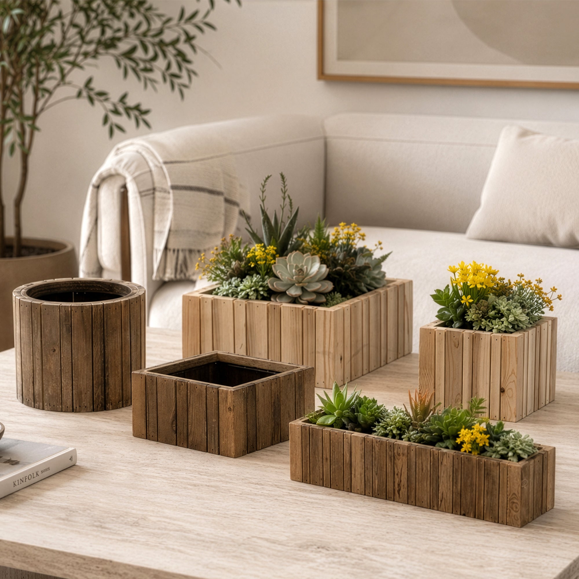 Galore Home Wood Box Portavaso Legno Naturale R3124 Set 2