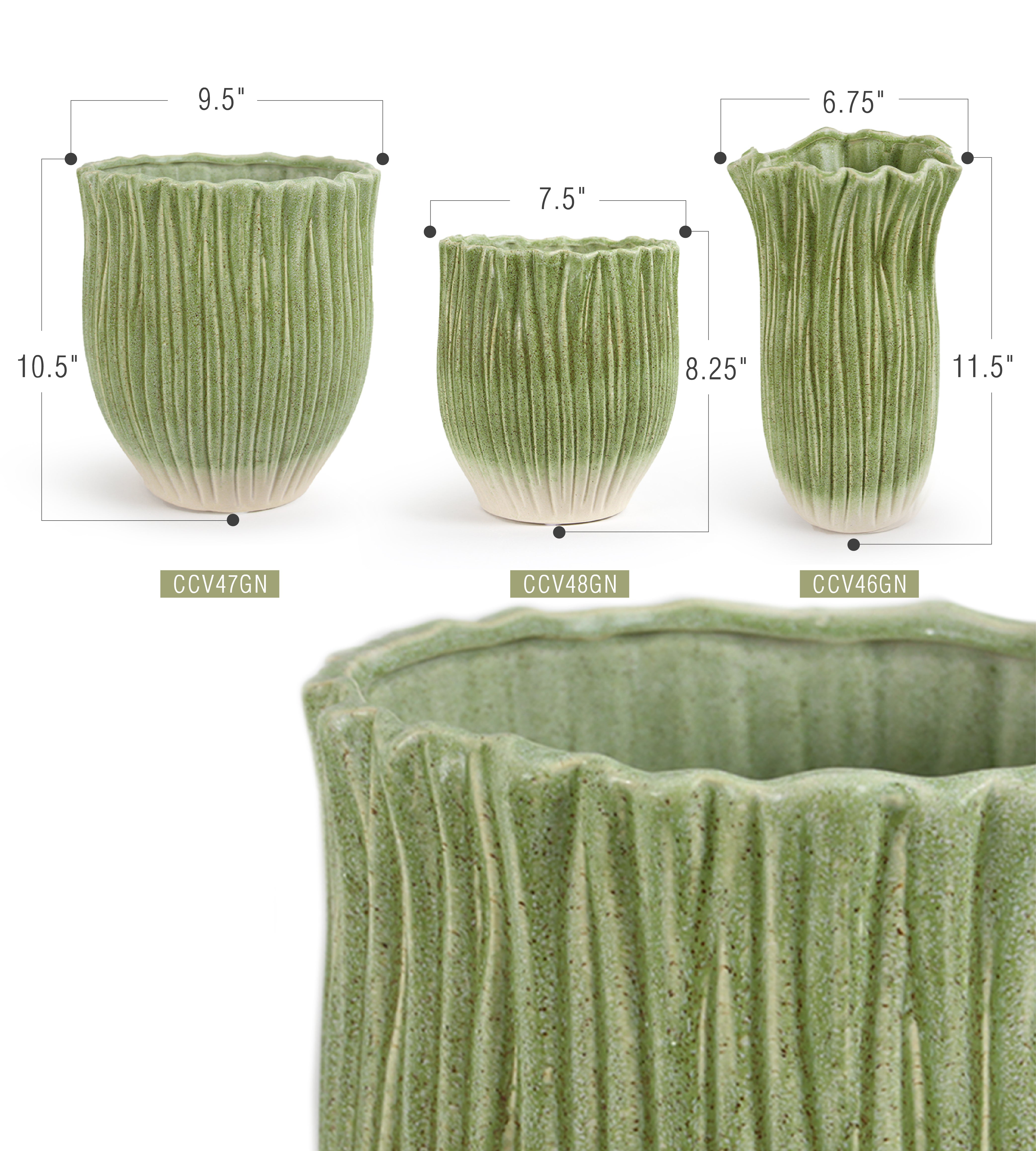 Galore Home Duet Serenade vaso ceramica verde small volant