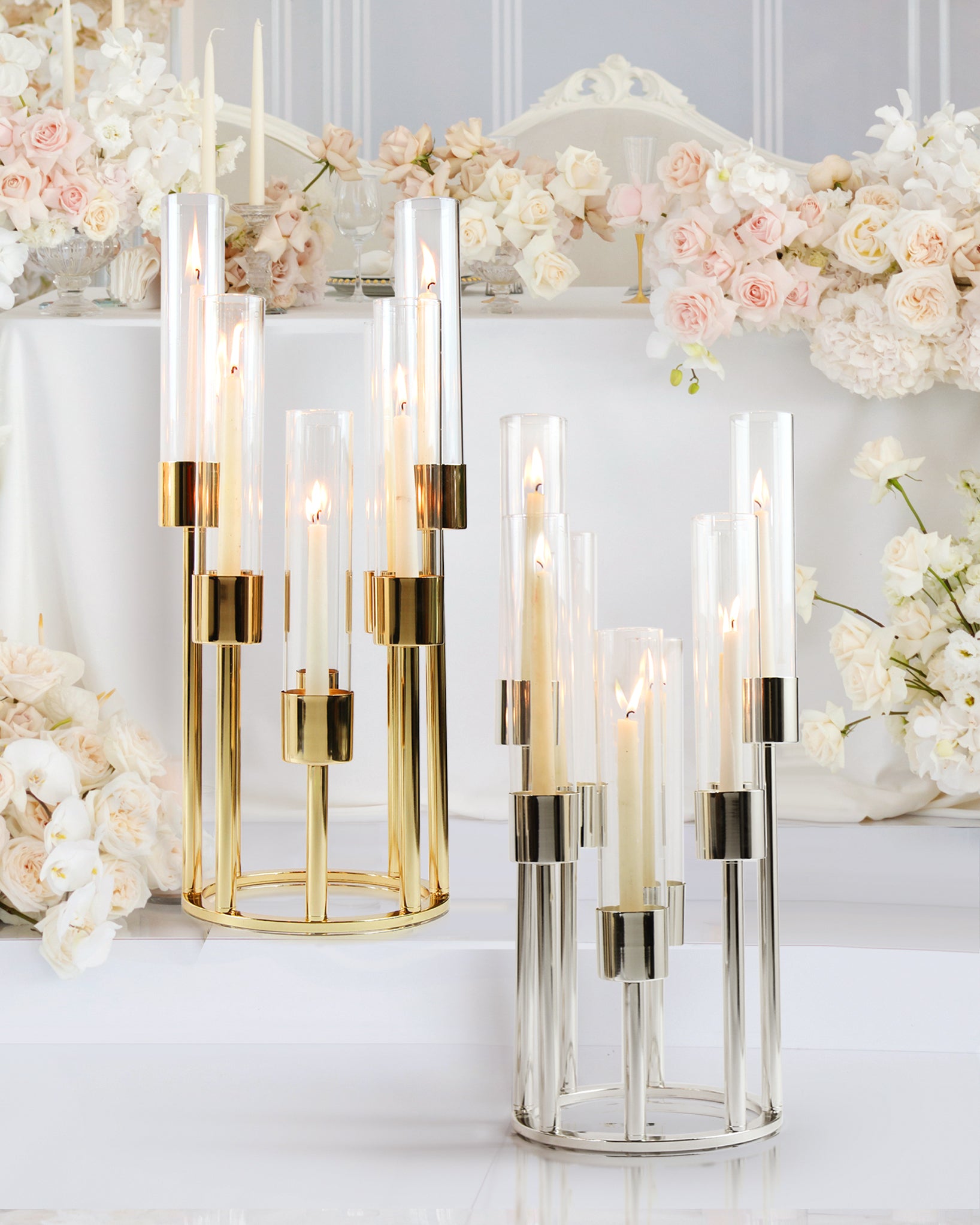 Galore Home Aura Octet candelabro oro 8 fiamme con vetri