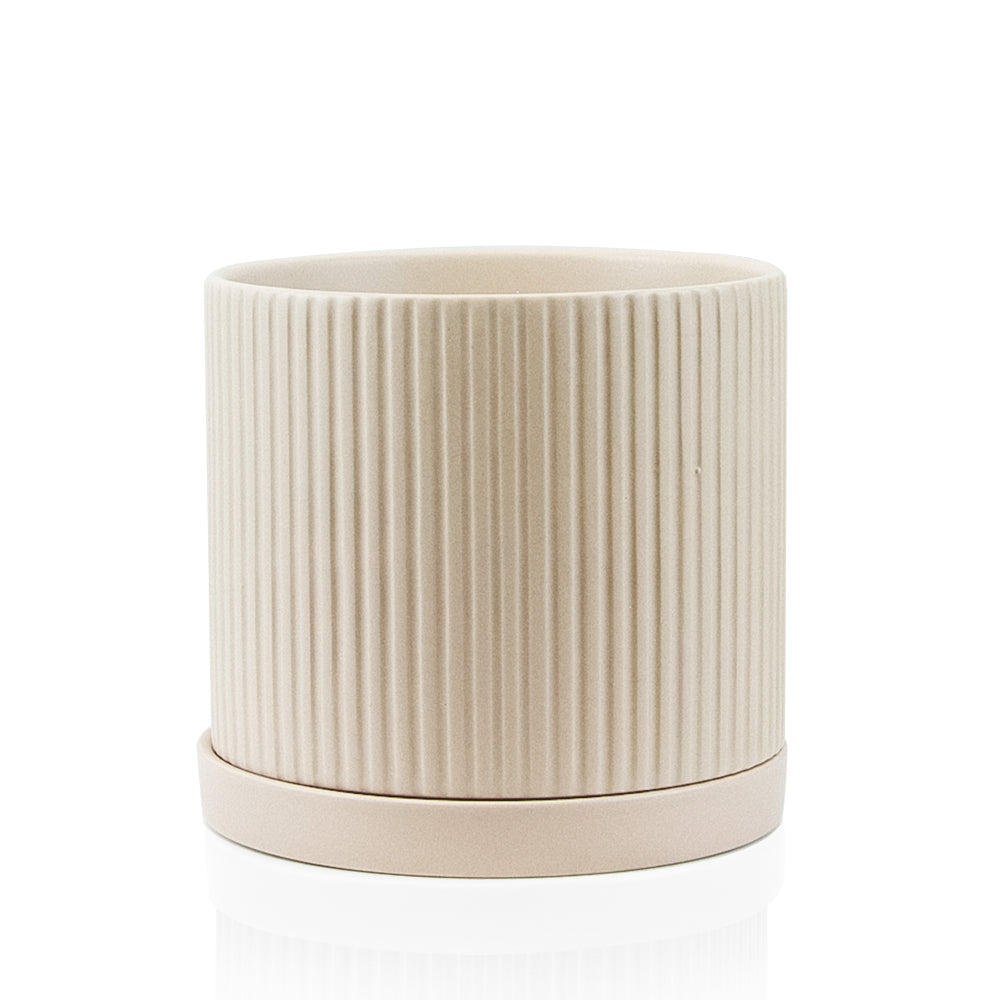 Galore Home Ridged vaso ceramica con sottovaso bianco