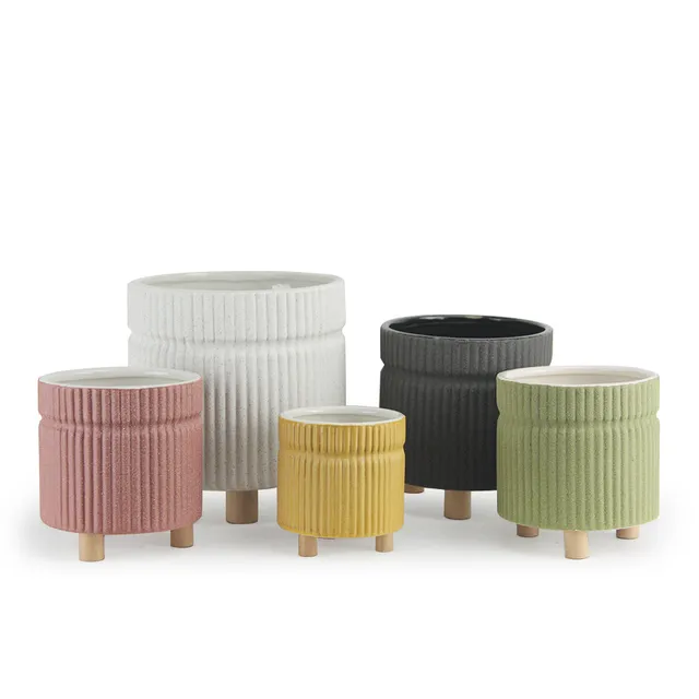 Galore Home Ridged Tripod vaso ceramica medium bianco