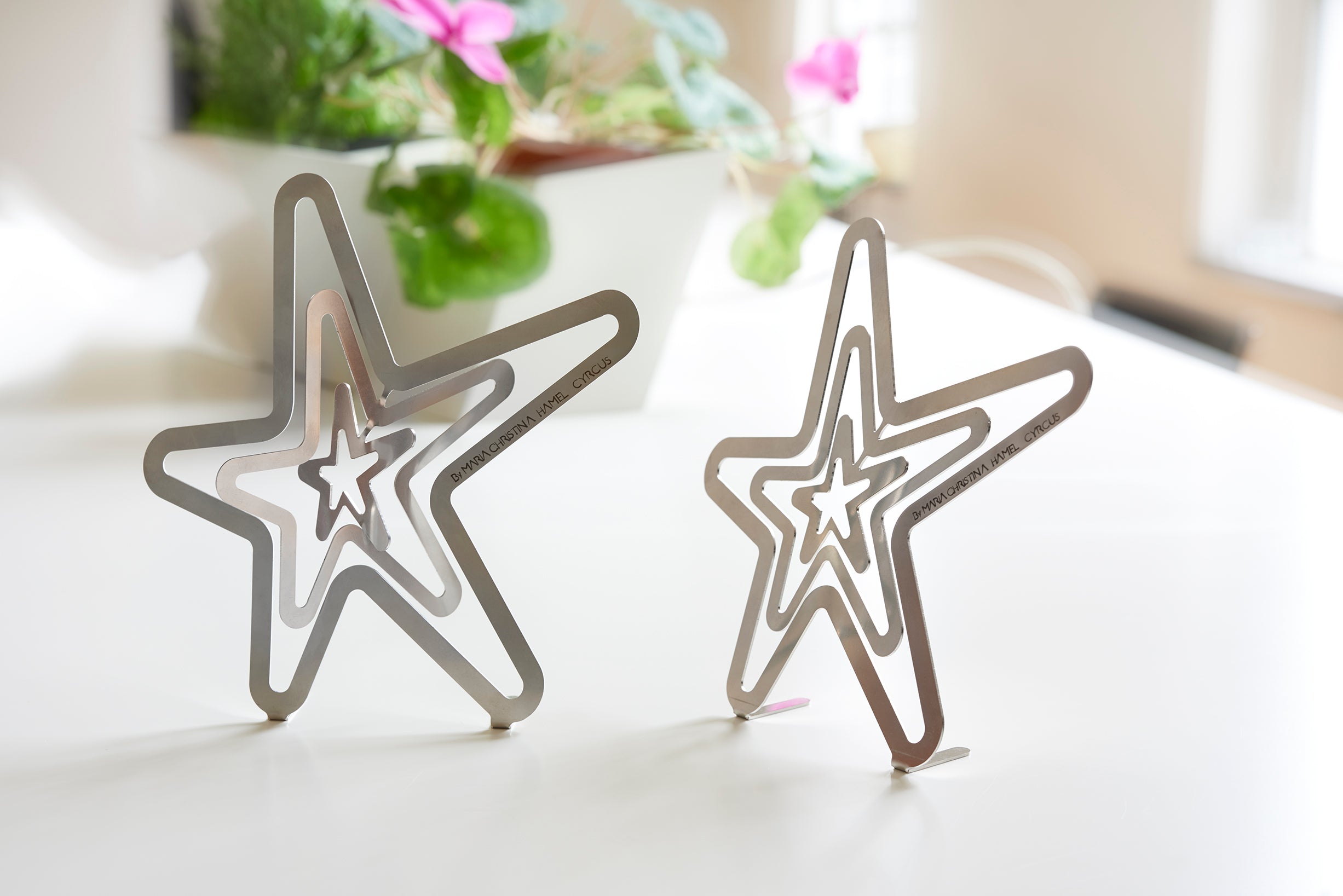 Cyrcus Design 3 Stelle scultura tavolo acciaio specchio 3 pezzi