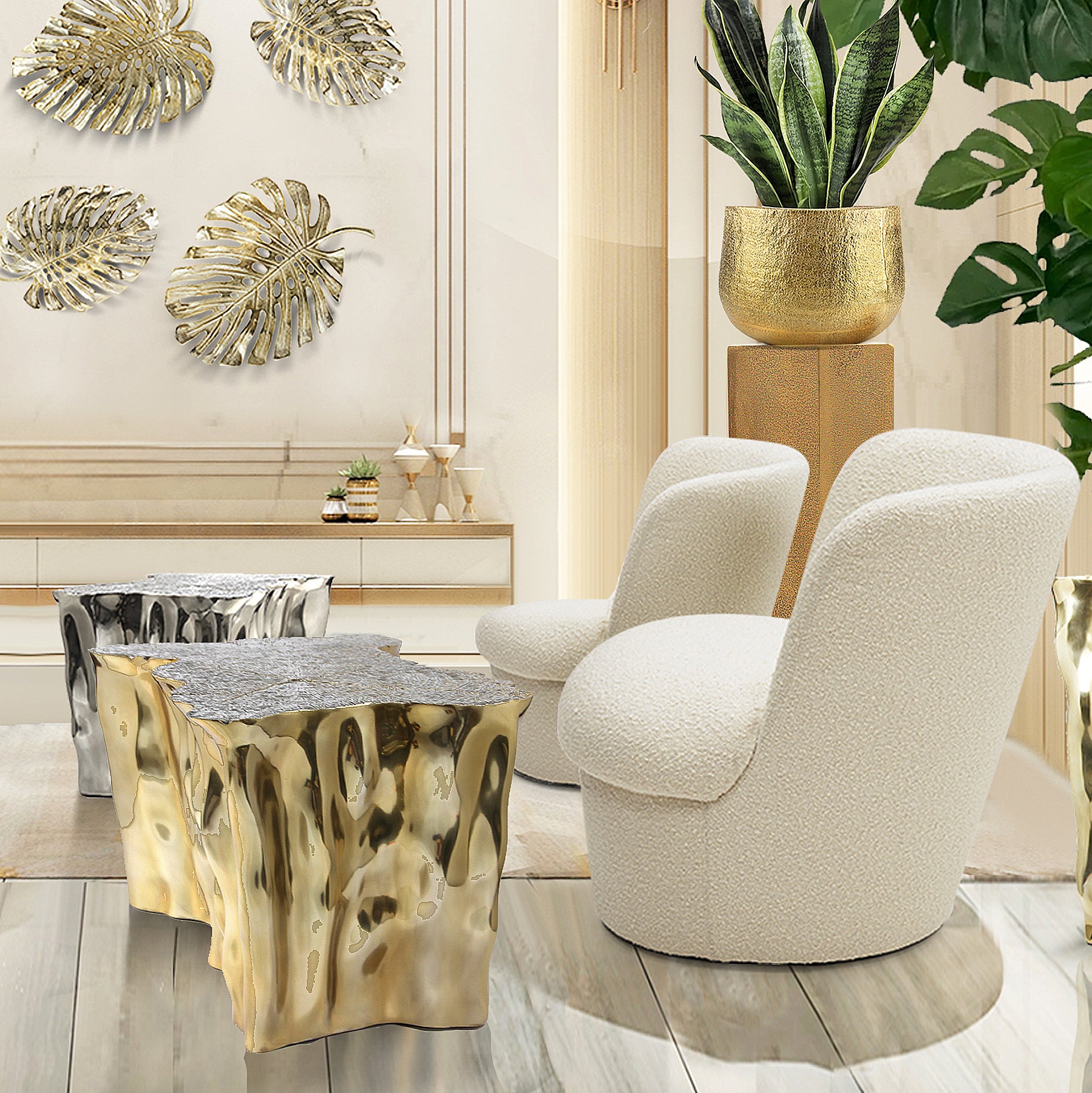 Galore Home Lunar Flow tavolino alluminio oro 45 cm