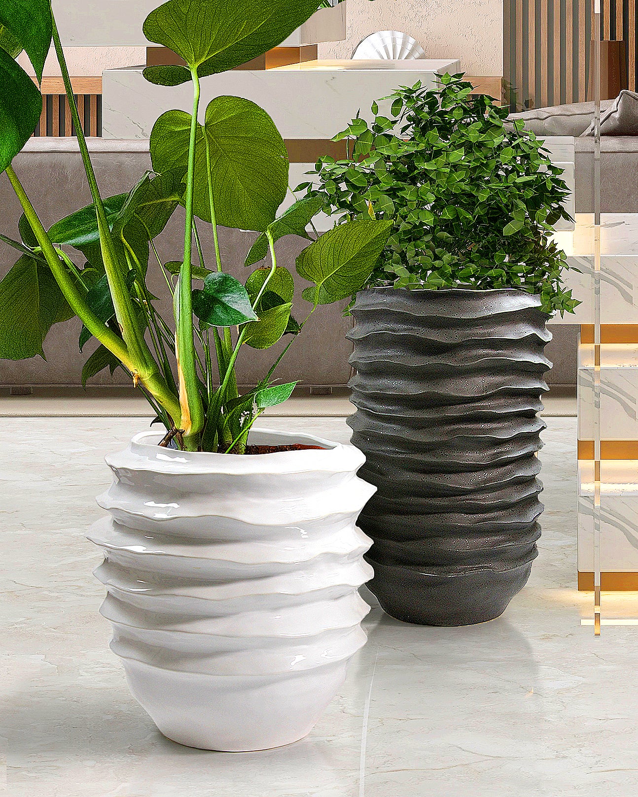 Galore Home Wavy Disk vaso ceramica nero alto bordo ondulato