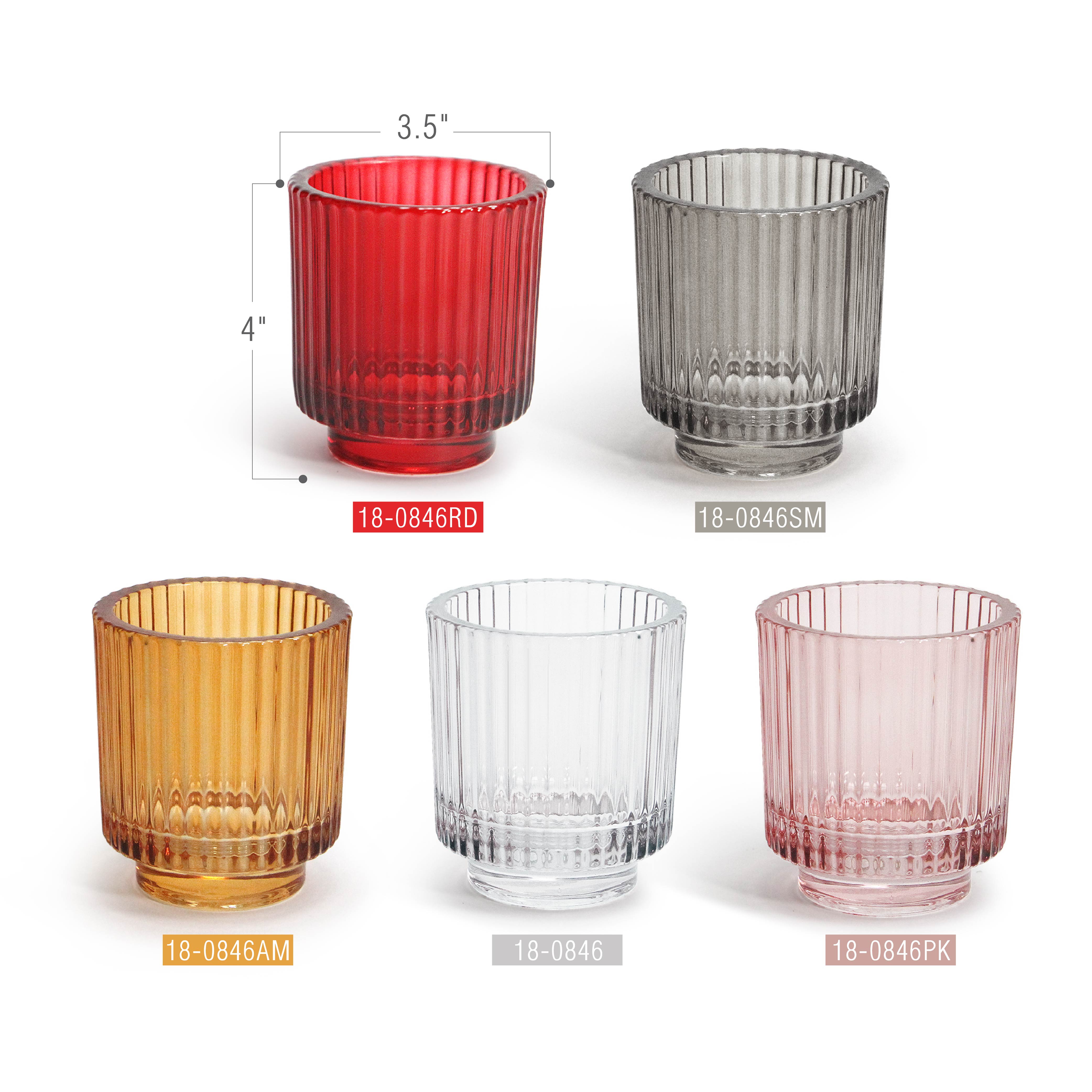 Galore Home Ribbed Portacandele in Vetro Rigato Clear 6 Pezzi