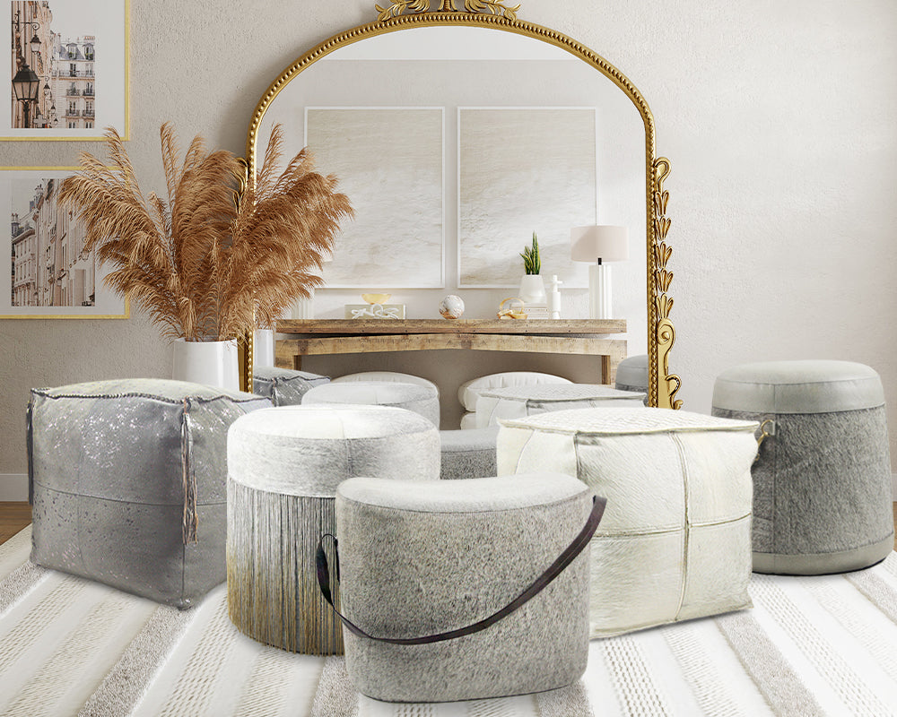 Galore Home Patchwork pouf pelle metallizzata 45 cm