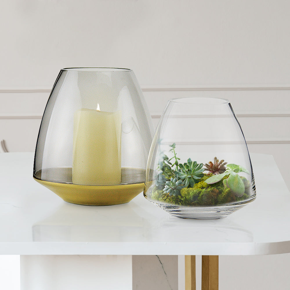 Galore Home Chelidonian Vaso Vetro Grigio Oro Small
